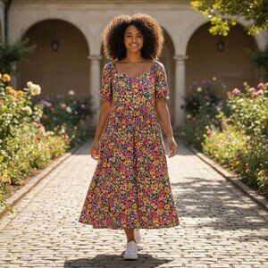 Yours Clothing Limited Collection UK 18 US 14 Black Floral Bright Colorful